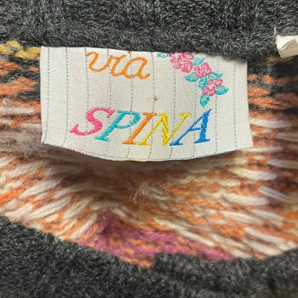 Vtg Via Spina Knit Cardigan Sweater L Wool Blend Cottagecore Grandma Farm Whimsy